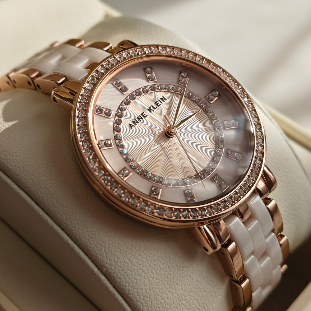 NEW Anne Klein Rose Goldβ Bracelet Watch Blush Pink Ceramic Crystal Accented